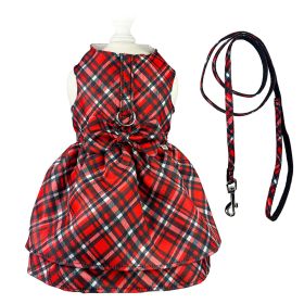 Red Plaid Harness Dress with Matching Leash - L