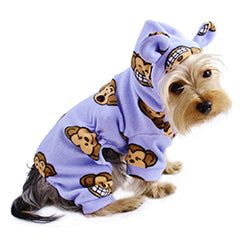 Adorable Silly Monkey Fleece Dog Pajamas/Bodysuit with Hood - Lavender - XL